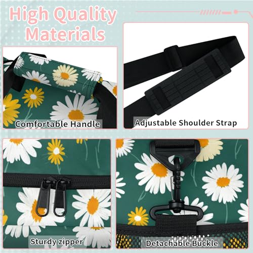Daisy White Yellow Travel Duffel Bag Weekender Overnight Bags for Women Men Foldable Waterproof Tote Bag with Trolley Sleeve3