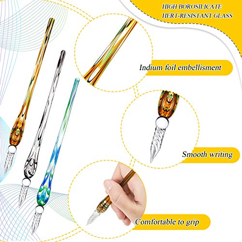 Zonon 3 canetas de vidro feitas à mão, caneta de vidro de cristal de alto borossilicato, assinatura