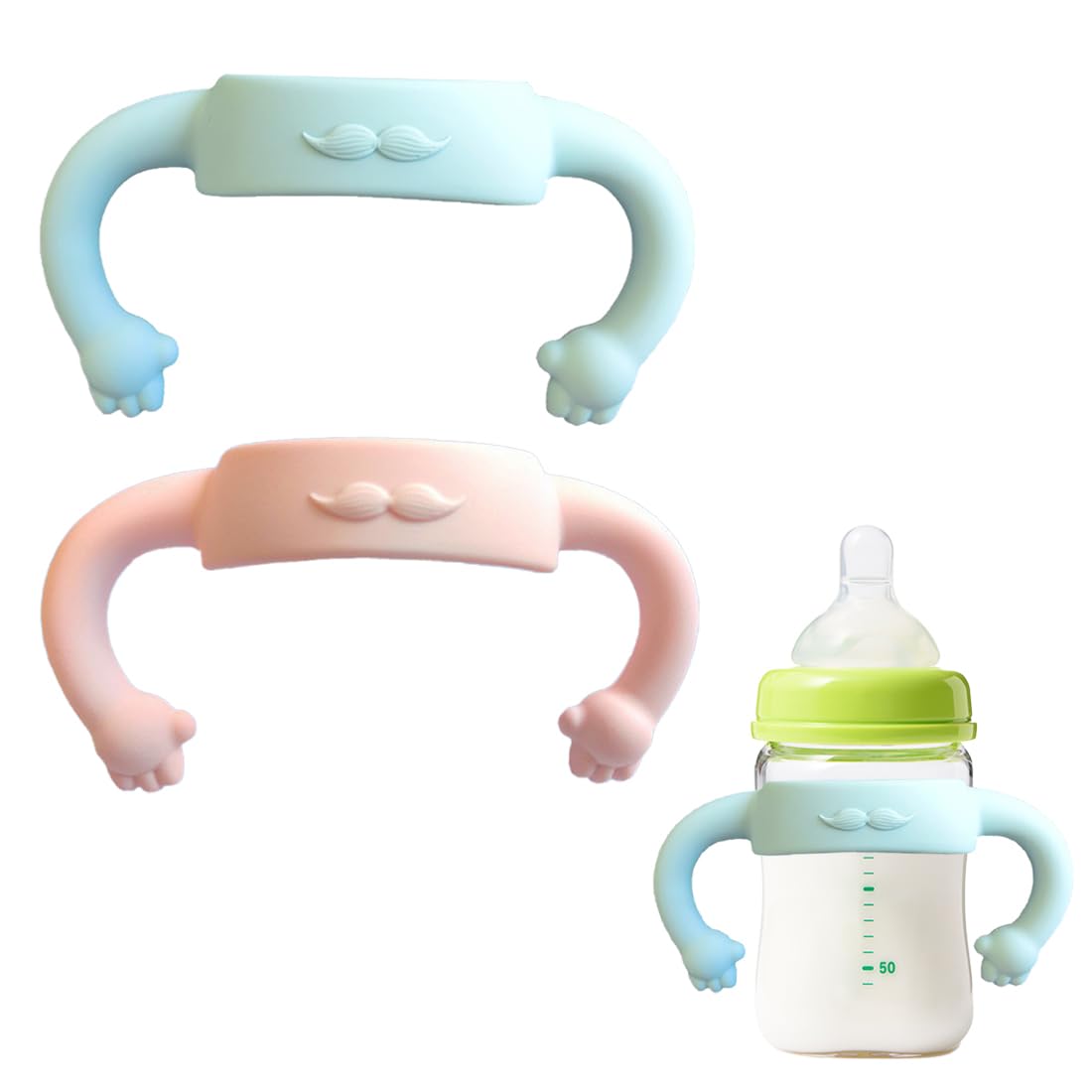 2 Pezzi Manici per Biberon, Impugnatura per Biberon Silicone, Maniglia per Bottiglia di Ampio Calibro, Accessori per bottiglia, per Biberon con Diametro Esterno Superiore a 5.5cm