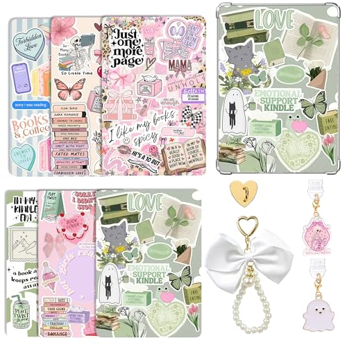 ANKUAITIAN Case Insert Cards Set for Kindle Paperwhite, 6 Book-Themed Designs with Pearl Keychain and USB-C Dust Plugs, for 11th/12th Generation 6.8" Display (Style-B)