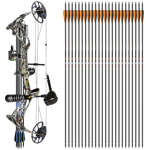 Sanlida Archery Dragon X8 RTH Compound Bow Kit and 24 Pcs 100% Pure Carbon Arrows