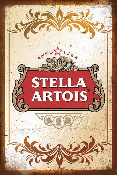 Targa Metallo Vintage 'Stella Beer' 20,3x30,5 Cm | Insegna Retrò Con Effetto Arrugginito Per Pub E Garage, Decorazione Da Parete Con Fori Preforati
