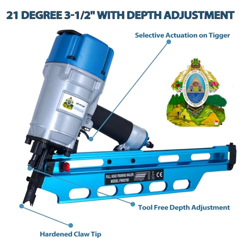 Image of Honduras Style 9021NS Framing Nailer 21 Degree 3-1 /2 inch with Depth Adjustment Professional Air Nail Gun