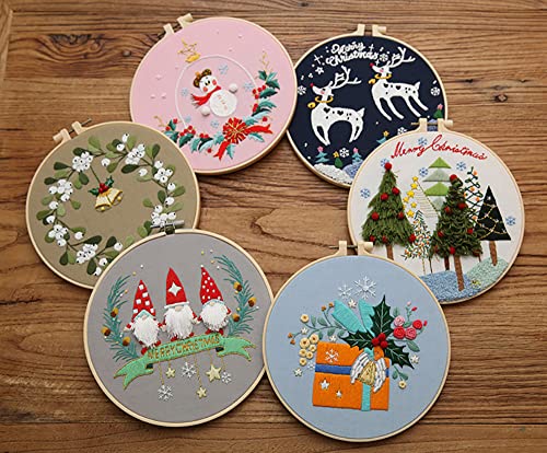 Image of Christmas Desktop Wall Decorations Hand Embroidery DIY Beginner Mistletoe Pattern Material Kit with Tutorial, Embroidery Thread, Professional Embroidery Needle and 7.9 inch Bamboo Embroidery Bandage
