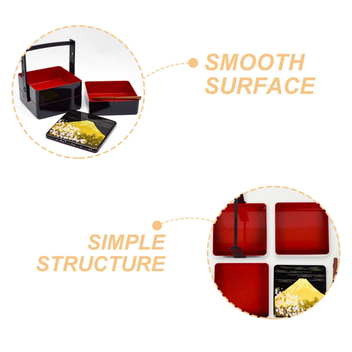 INOOMP Boîte à Bento Japonerie Pratique Noire en Abs Réutilisable Triple Compartiment Scellé pour Pique-niques et Rangement Alimentaire