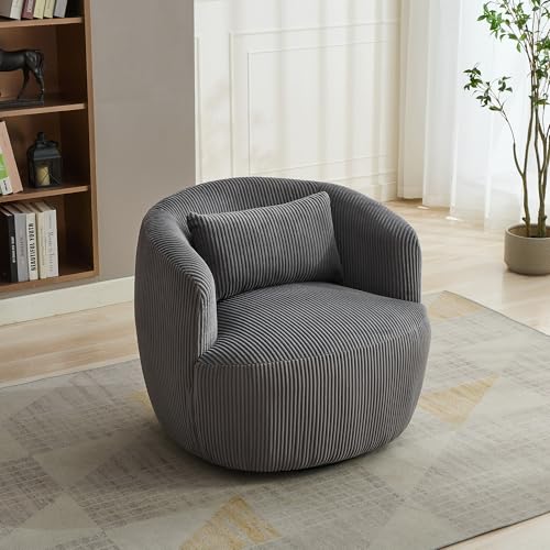 360° Swivel Armchair with Pillow Corduroy & Metal Base