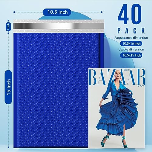 Image of Fuxury Large Bubble Mailers 10.5x16 inch 40 Pack Self Seal Padded Envelopes Waterproof Mailing Envelopes Bubble #5 Cushioning Padded Mailers for Small Business Packaging Royal Blue