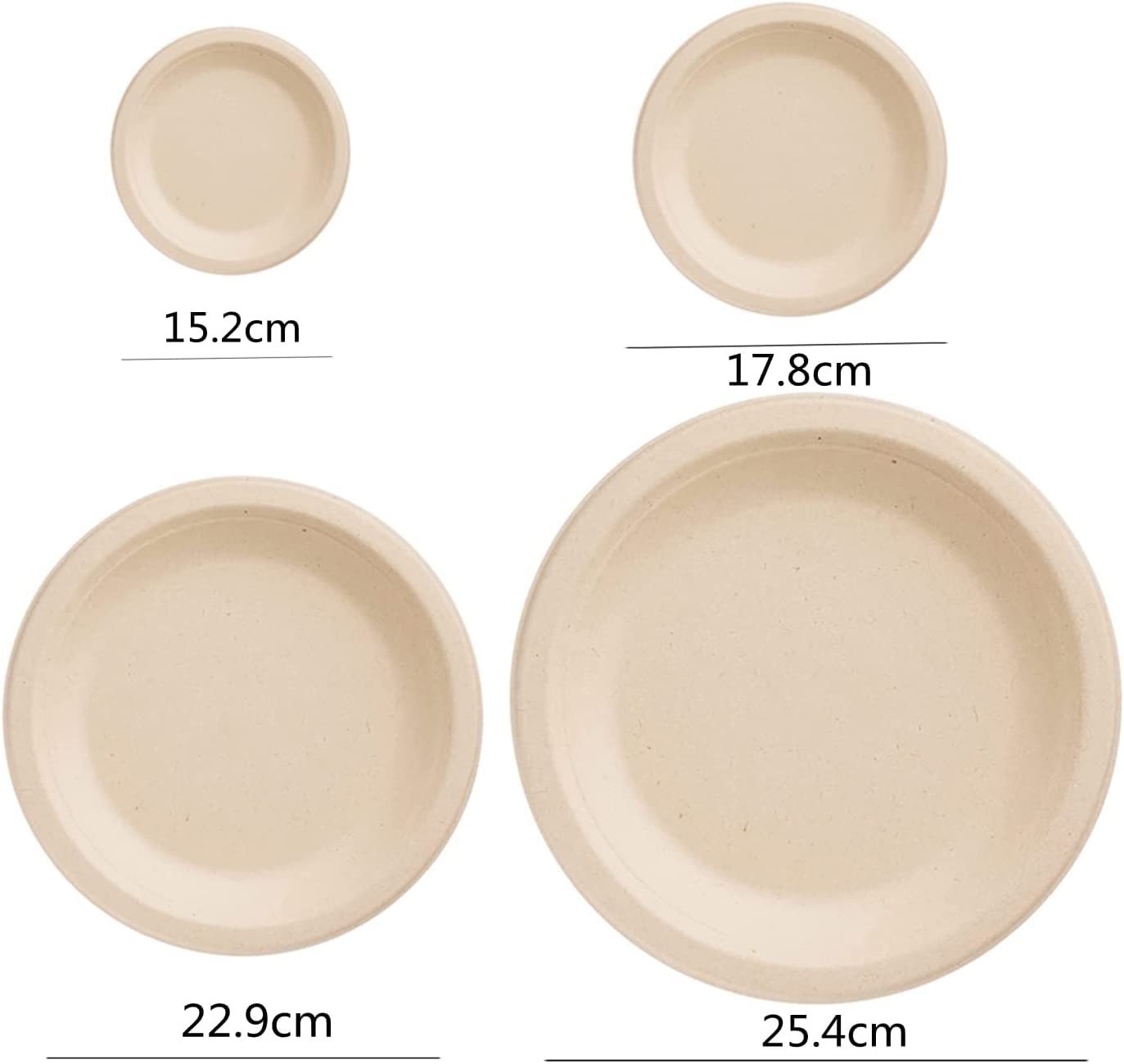 Sugarfiber™ Lot De 100 Assiettes Rondes En Carton Jetables Compostables 22,9 Cm Fabriquées à Partir De Fibres Végétales Respectueuses De L'environnement