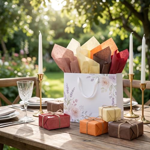 Image of BEISHIDA 90 Sheets Brown Orange Series Tissue Paper Bulk for Gift Wrapping