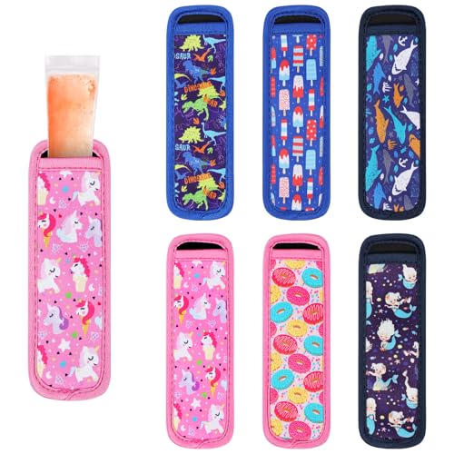 Image of Ice Pop Sleeves, 6 Pieces Popsicle Holders for Kids, Freeze Pops Ice Sleeves Holder Bag, Reusable Popsicle Holder Sleeves, Washable Ice Pop Neoprene Sleeves for Boys Girls