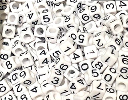 100pcs 6mm cube white + black numbers 0-9 acrylic beads