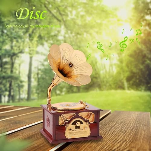 Image of AUGEN Exclusive Music Box Musical 360 rotatable Carousel Children's Wooden Men and Women Birthday Creative Christmas Valentine's Day Gift Home Decoration (Gramophone)