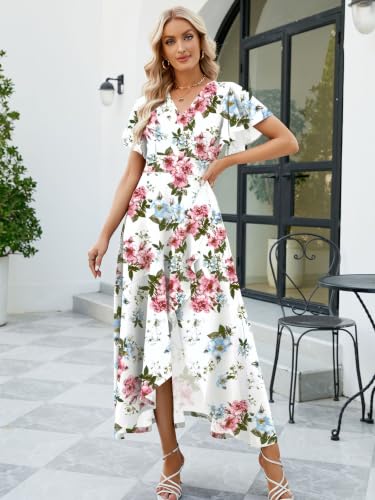 Image of Long Black Formal Dresses for Women Gowns Evening Party Cocktail Dress,Split Elegant V Neck Wrap Ruffle Wedding Guest Dresses