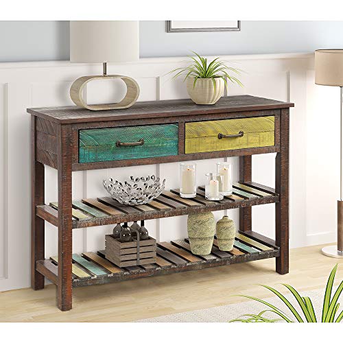 2ci Yanz 2 Drawer Entryway Console Table, Sofa Table for Hallway Foyer, 2-Tier Display Shelf, Multipurpose Rectangular Modern Cabinet Table