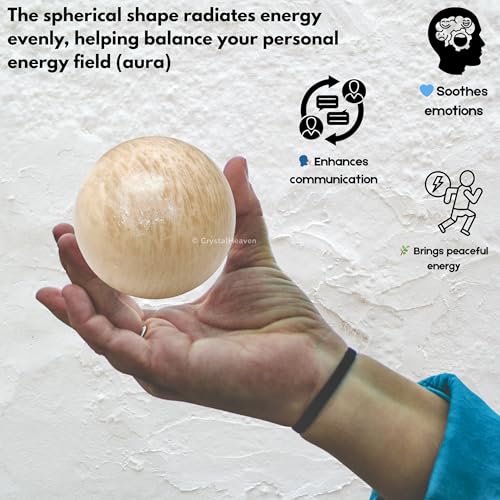 Image of Crystal Heaven Certified Cream Moonstone Ball for Meditation - Premium Vastu Items for Home and Feng Shui Items for Good Luck - Ideal for Pooja Supplies and Spiritual Practices (2 inch Inch)