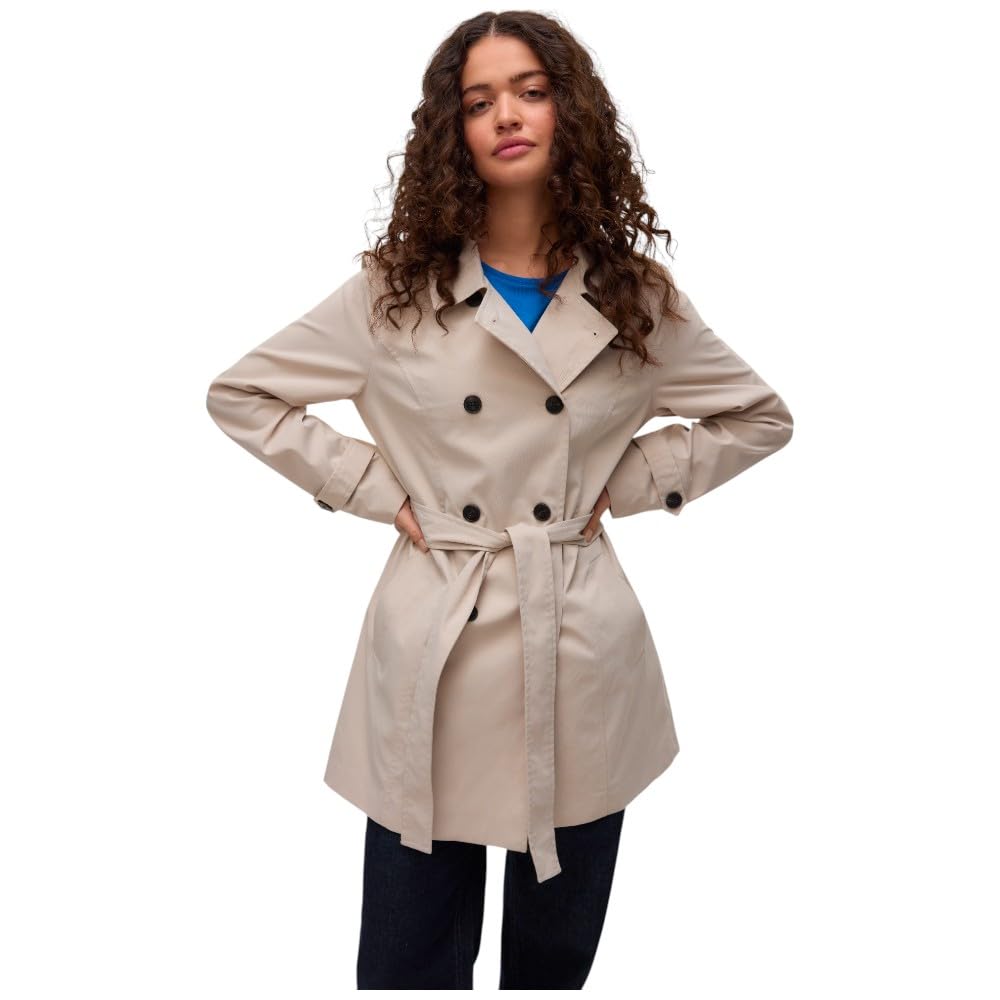 VERO MODA Women's Vmchelsea Olivia Trench Coat Noos, Oatmeal, M, Oatmeal, M