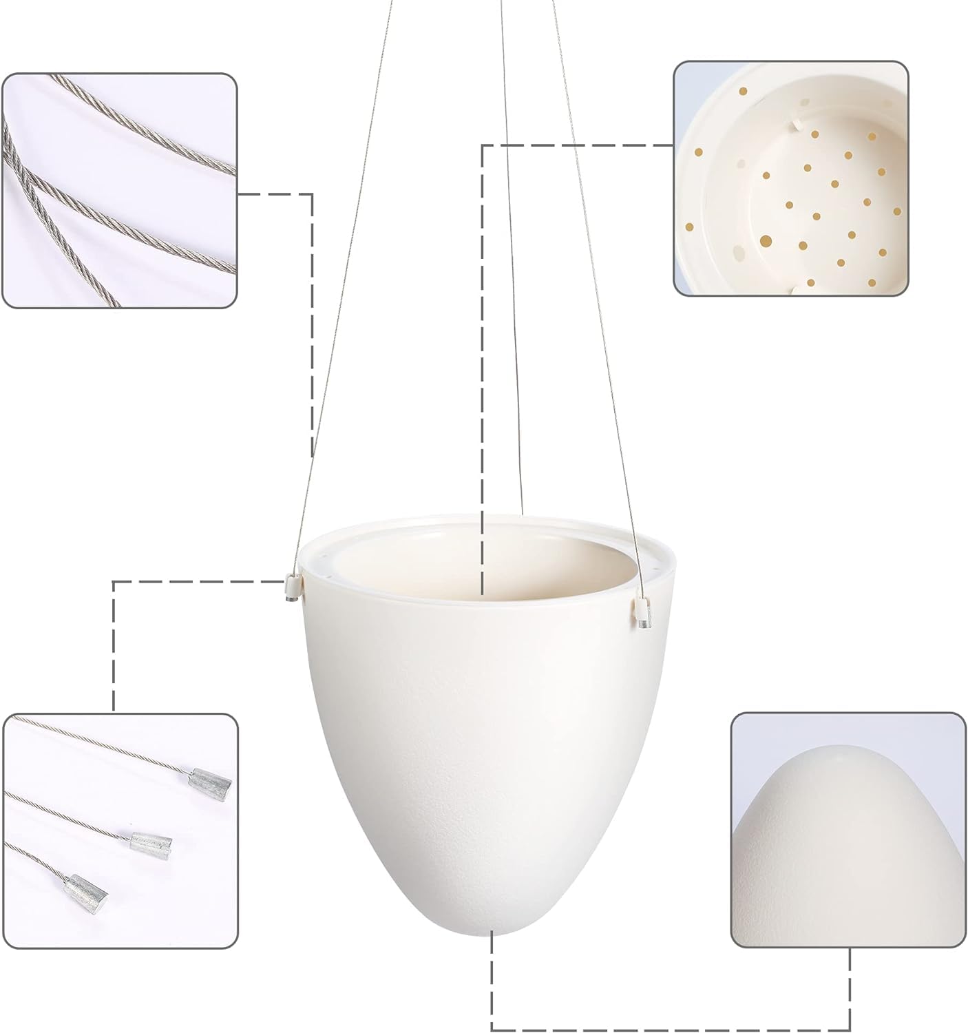 LSRVNM 3 Pezzi Vaso da Fiori Sospeso, Fioriere da Appendere, Vasi da Fiori Autoirriganti, Vaso da Appendere con Dell'Acqua Piattino Rimovibile e Foro di Drenaggio e Gancis, per Giardino, Casa, Bianco