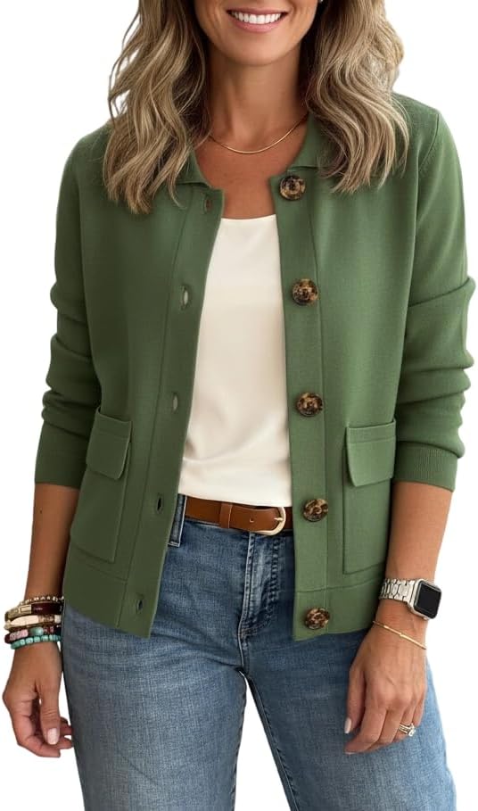 Women's Button Down Jacket with Pockets, Collared Casual Jacket, Soft Lightweight Outerwear for Daily & Office Wear