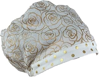 European Style Scrub Cap Ribbon â€“ Gold Flowers and Dots - Scrub Hat for Women & Men tie Back | Working Cap with Holder. Nurses Hats | Dr. Hats