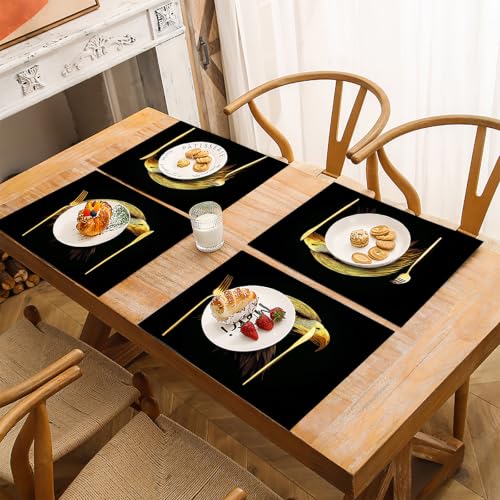 Sets de table cuisine lin coton résistant chaleur lot 6 noir - 4