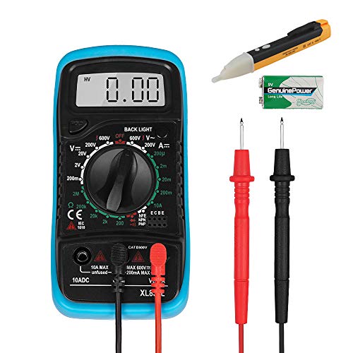 Digital Multimeter, LCD Voltage Meter with Ohmmeter AC DC Ohm Volt Amp and Diode Triode Voltage Tester Meter with Backlight LCD, Electrical Test Kit (Blue)
