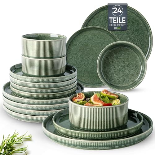 GBhome Steingut Geschirrset 8 Personen, 24-tlg Reaktive Glasur...