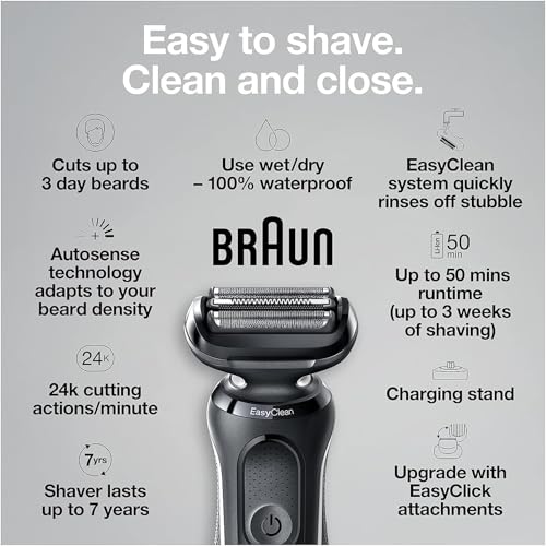 Image of Braun Electric Razor for Men, Waterproof Foil Shaver, Series 5 5050cs, Wet & Dry Shave, with Beard Trimmer and Body Groomer, Rechargeable, Charging Stand Included, Blue