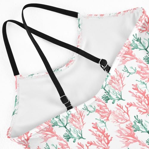 senya Girls Swimsuits One-Piece Swimwear Tie Bathing Suit Beach Summer Round Neck 9-10T Red Green Coral Pattern4