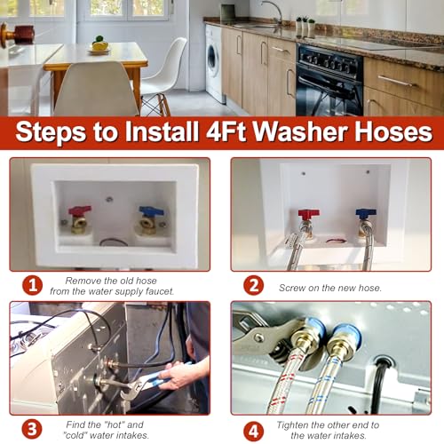 【UPGRADE】4FT Washing Machine Hoses with 90 Degree Elbow Premium Stainless Steel Burst Proof (cost-effective 2 pack) Red and Blue Striped Water Connection Inlet Supply Lines by Cenipar by Cenipar - Image 7