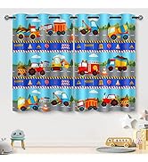 Aimego Construction Truck Blackout Curtains for Kids Girls Boys Teens Tractor Excavator Bedroom H...