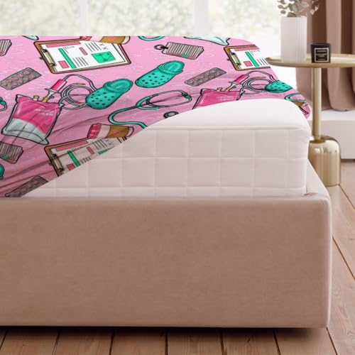 Allenjoy Twin Size Medical Equipment Pattern Fitted Sheet Nurse Essentials Art Bed Sheets Bedding Set Deep Pockets Up to 16\" Bedroom Decor with 1 Pillowcase - Thumbnail 6