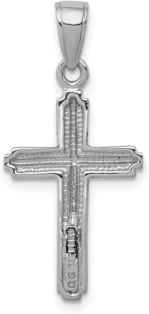JewelryWeb 14k White Gold Religious Faith Cross With Stripped Border 20.1mm long Pendant Necklace for Women - Image 4