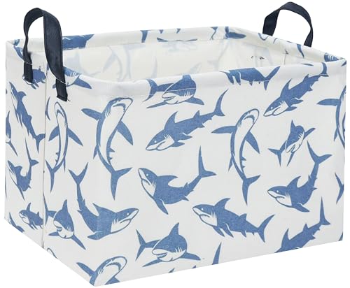 Image of Rectangular Shark Basket Kids Baby Storage Basket Cute Kids Toy Storage Bin Organizer Shelf Book Shark Room Decor(Blue Shark)