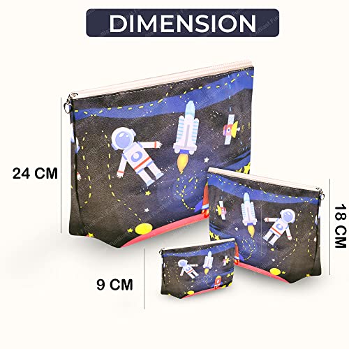 Image of FunBlast Multipurpose Canvas Pouch - Pack of 3 Pcs Pouch with Zipper Lock, Stationary Organizer Pouch, Travel Accessories Pouch Bag, Cosmetic Bag, Money Purse, Handbag (Rocket)
