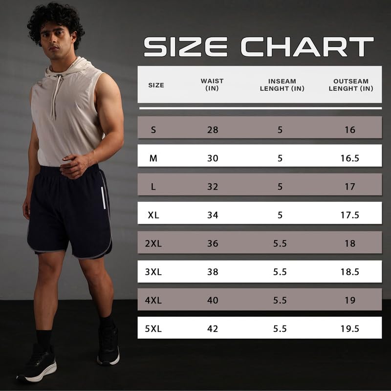 Image of CHKOKKO Double Layered Gym Shorts for Men Workout | Compression Inner Layer with Pockets Across Inner Outer and Back | Dry Fit Sports Athletic wear for Running Jogging or Training