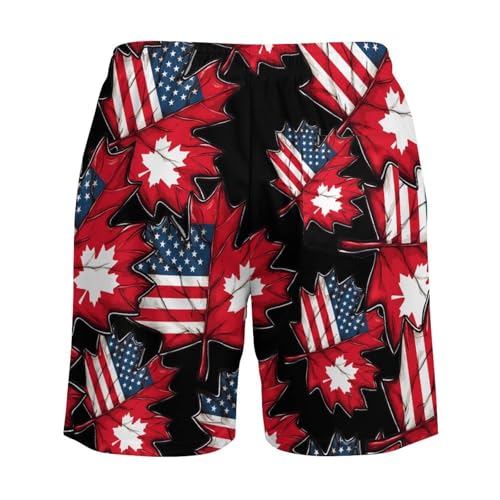 Half Canadian USA Flag Maple Leaf Mens Swim Trunks with Quick-Drying Lining Beach Shorts for Outdoor Sports4