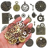 bositigo 300 Gram Antique Bronze/Silver/Gold Mixed Gears Charms - Steampunk Metal Clock Cog Wheel Pendants for Jewelry Making, DIY Crafting Supplies, Vintage Necklace & Watch Accessories