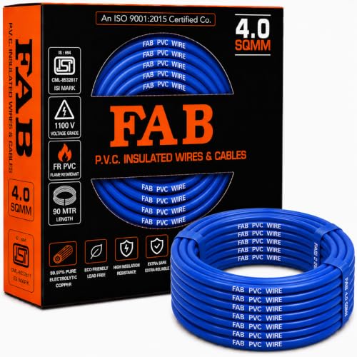 Image of 4.0 sqmm Single Core Copper Electrical Wire, 90 Meter (Blue) | Heat Resistant & Flame Retardant (FR) | Lead-Free LSH House Wire for Home & Industrial Use