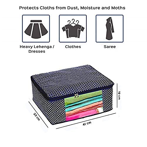Image of Foldable Wardrobe|Set Cover|Cotton Saree Cover Closet Orgnizer /Saree Bags for Wardrobe Orgnizer Clothe Covers |Saree Cover with Zip|Wardrobe Bag (Pack of 2, Blue + Purple)