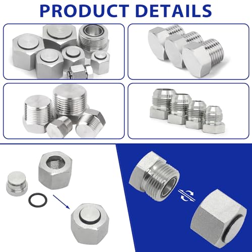 Image of 164pcs JIC and ORFS Master Industrial Hydraulic Cap and Plug, Hose Tube and Pipe Fitting Kit Cap and Plug Kit, Precision Threading in ORFS Sizes 4 6 8 10 12 16 and 37 Dash Sizes 4 6 8 10 12 16