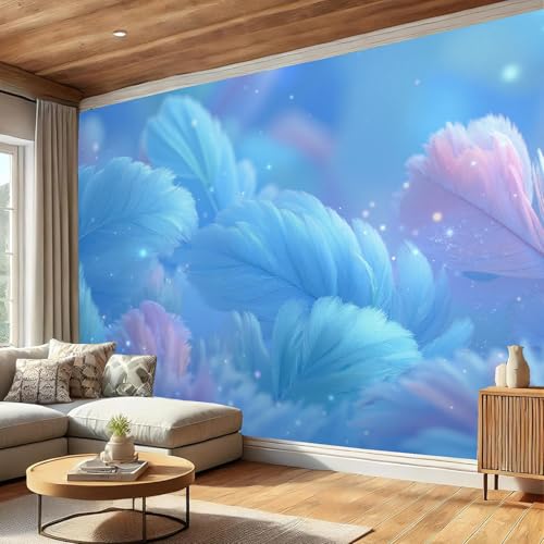 Papier peint panoramique plumes 3D bleu royal 250x175cm pour salon et chambre - 6
