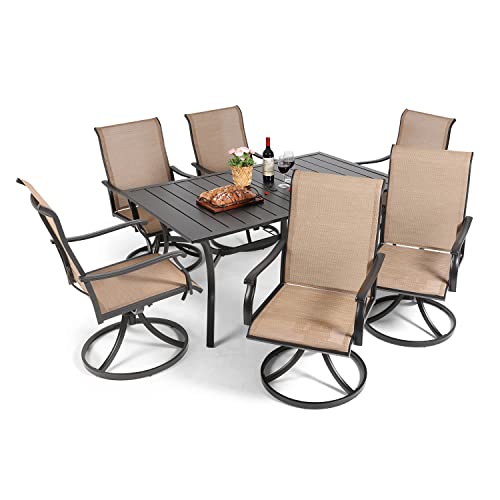 Anmutig 7 Pieces Outdoor Patio Dining Set for 6 Patio Dining Swivel Chairs Textilene & 1 Rectangle Outdoor Dining Table with 1.57" Umbrella Hole for Backyard Bistro Outdoor Furniture Garden Anmutig 7 Pieces Outdoor Patio Dining Set for 6 Patio Dining Swivel Chairs Textilene & 1 Rectangle Outdoor Dining Table with 1.57" Umbrella Hole for Backyard Bistro Outdoor Furniture Garden