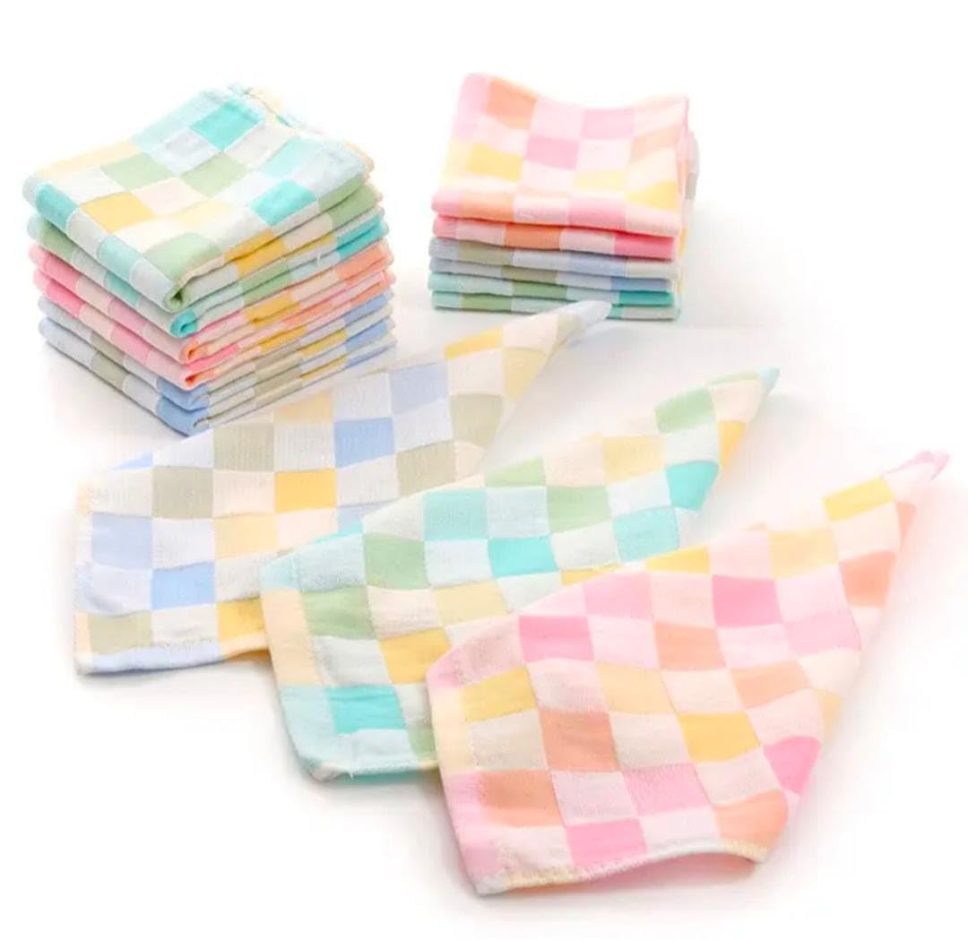 ALLY VINNY Kids & Womens Soft Cotton Handkerchief 25 x 25 cm | Multicolor Check Pattern | Gentle on Skin | Reusable & Washable | Best for Girls, Womens & Kids | Pack of 6 3