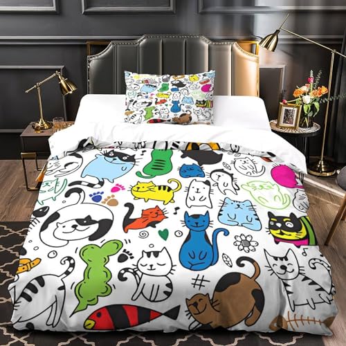 Housse de couette imprimé griffonnages 135x200cm lit simple microfibre - 4
