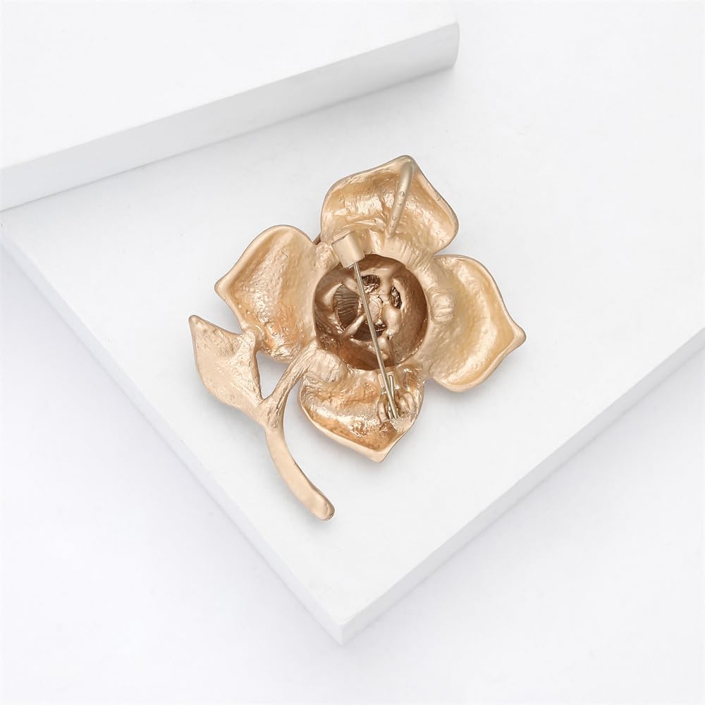 God Tone Rose Flower Bouquet Brooches Lapel Pins for Women Elegant Cute Crystal Leaf Floral Brooch Pin for Dresses Suit Hat Bag Cloth Accessories Fashion Jewelry for Her Bff Wedding image 3