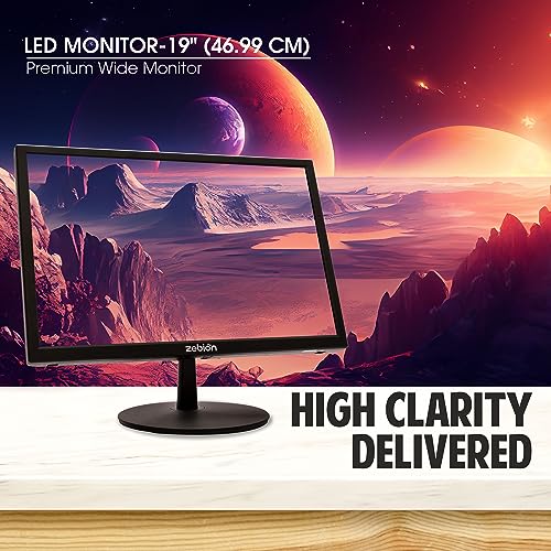 Image of Zebion 19HD1 18.5 Inch (46.99 Cm) Wide Led Monitor with Supporting Hdmi, Vga Input, Resolution 1366 X 768 Pixels, 17M Colors, Glossy Panel, Slim Design and Durable Body (Black)