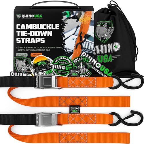 Rhino USA Motorcycle Tie Down Straps (2 Pack) Lab...