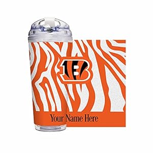 Rico Industries NFL Football Cincinnati Bengals Zebra Stripes 24oz Personalized Team Color Glitter Travel Tumbler W/Hinged Lid