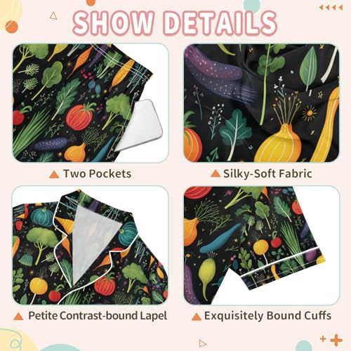 senya Cartoon Vegetables and Fruits Satin Summer Pajama Sets Silk Short Sleeve Button Down Sleepwear3