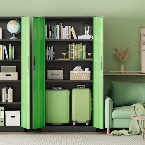 Image of INTERGREAT Metal Storage Cabinet,72 inch Steel Lockable File Cabinet with Locking Doors and Adjustable Shelves,Locking Tool Cabinets for Office,Home,Garage,Gym,School (Black Green)